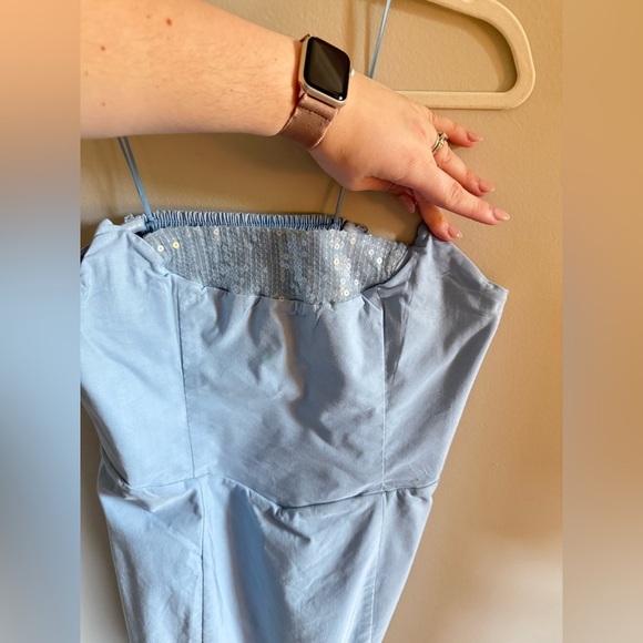 By Anthropologie • NWT Strapless Slim Midi Dress Blue Sequin 16 Party Cocktail - Picture 5 of 13